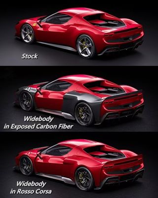 Rote Ferrari 296 Fahrzeugkarosserie ZE-Stil Diffusor Kohlenstofffaser Vorderlip Spoiler
