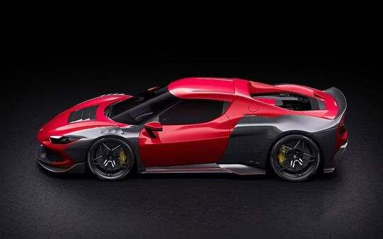 Rote Ferrari 296 Fahrzeugkarosserie ZE-Stil Diffusor Kohlenstofffaser Vorderlip Spoiler